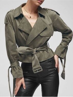 Anine Bing Aria cropped Olive Green Belted trench Jacket - like new.